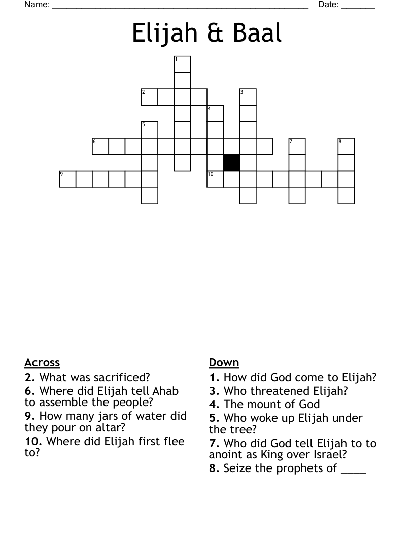 Elijah & Baal Crossword
