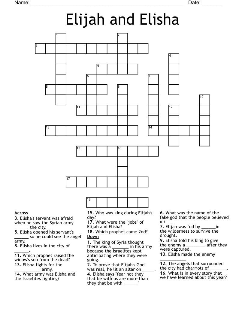 Elijah and Elisha Crossword