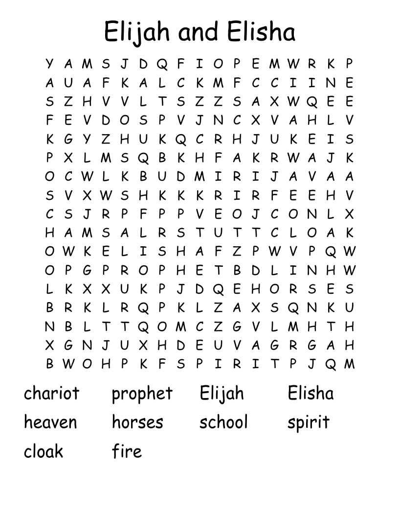 Elijah and Elisha Word Search