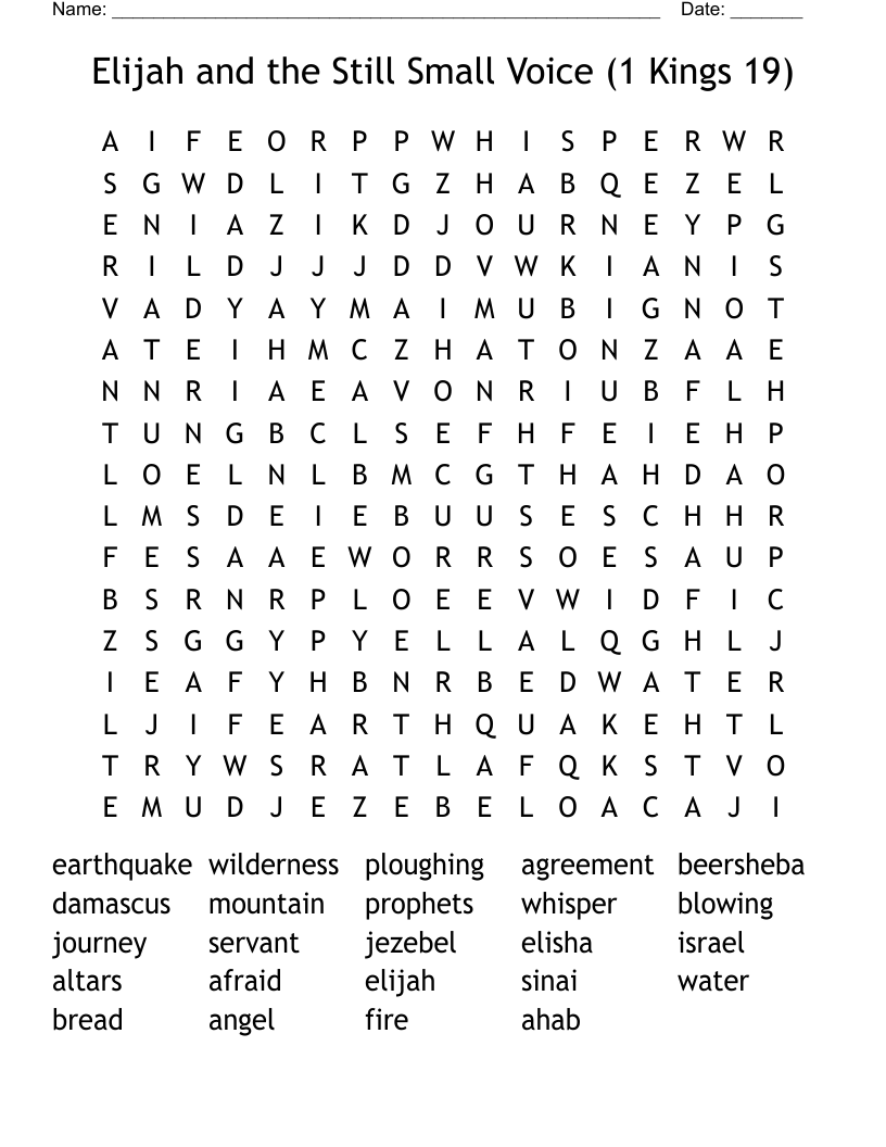 Elijah and the Still Small Voice (1 Kings 19) Word Search