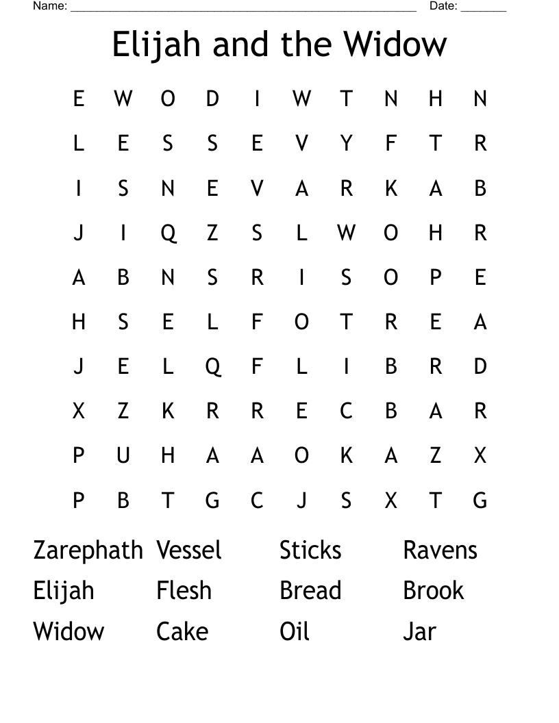 Elijah and the Widow Word Search
