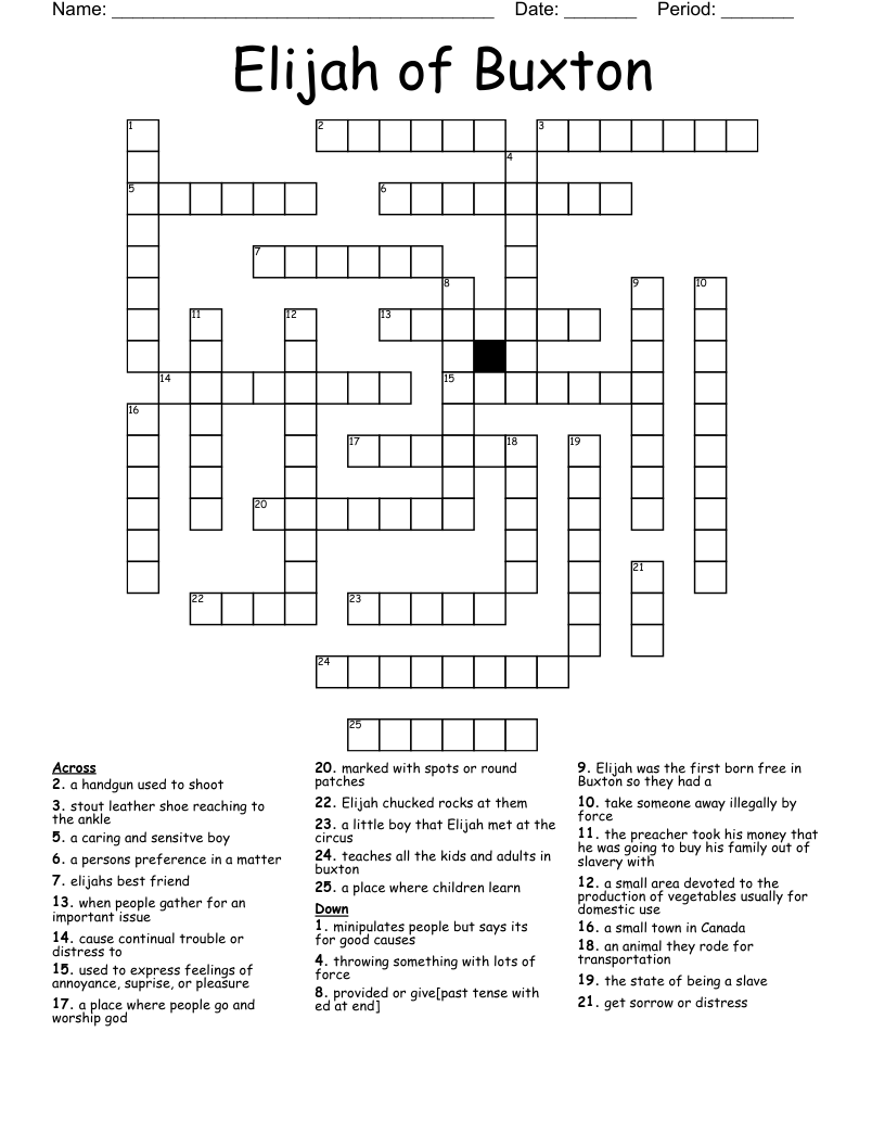 Elijah of Buxton Crossword