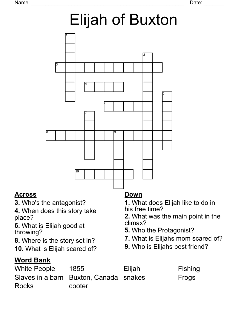 Elijah of Buxton Crossword