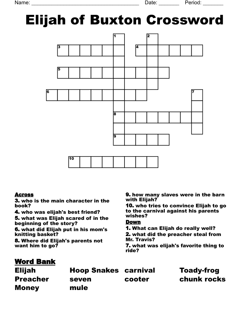 Elijah of Buxton Crossword