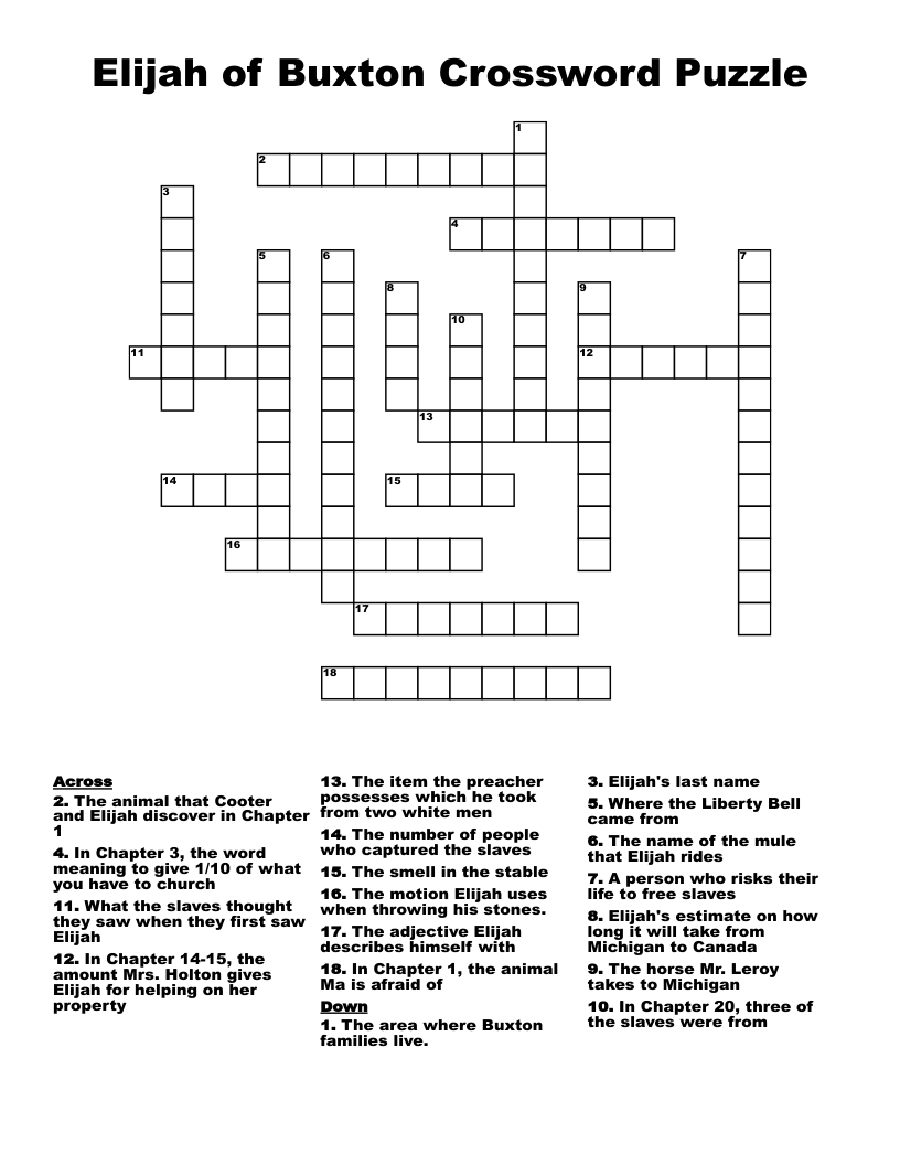 Elijah of Buxton Crossword Puzzle