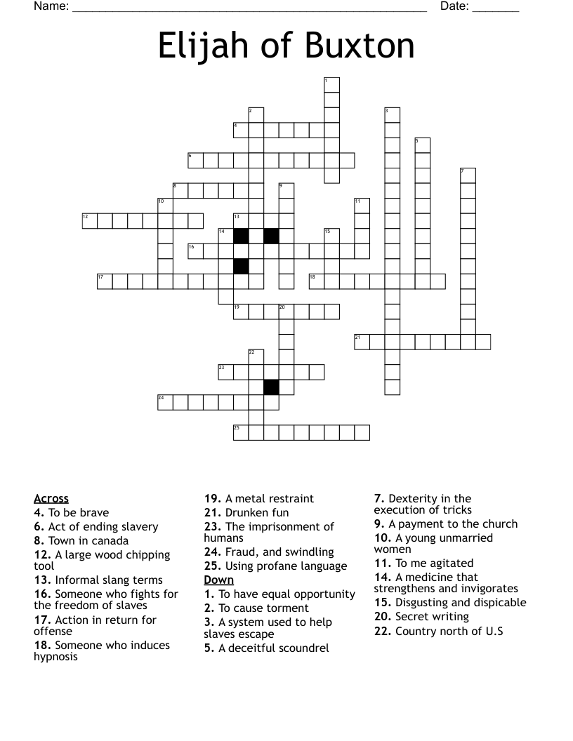 Elijah of Buxton  Crossword