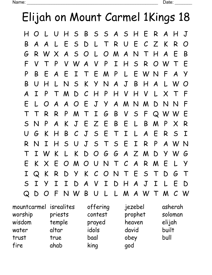 Elijah on Mount Carmel 1Kings 18 Word Search