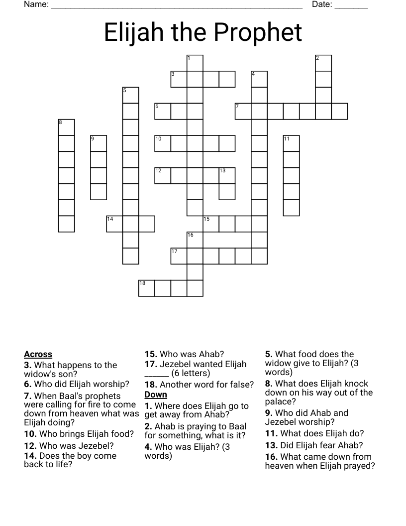 Elijah the Prophet Crossword