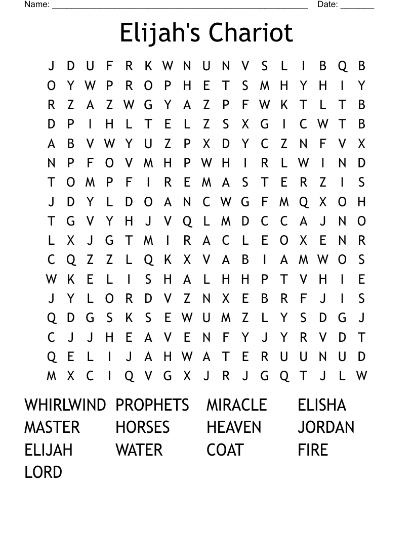 Elijah's Chariot Word Search