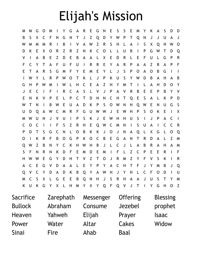 Elijah's Mission Word Search
