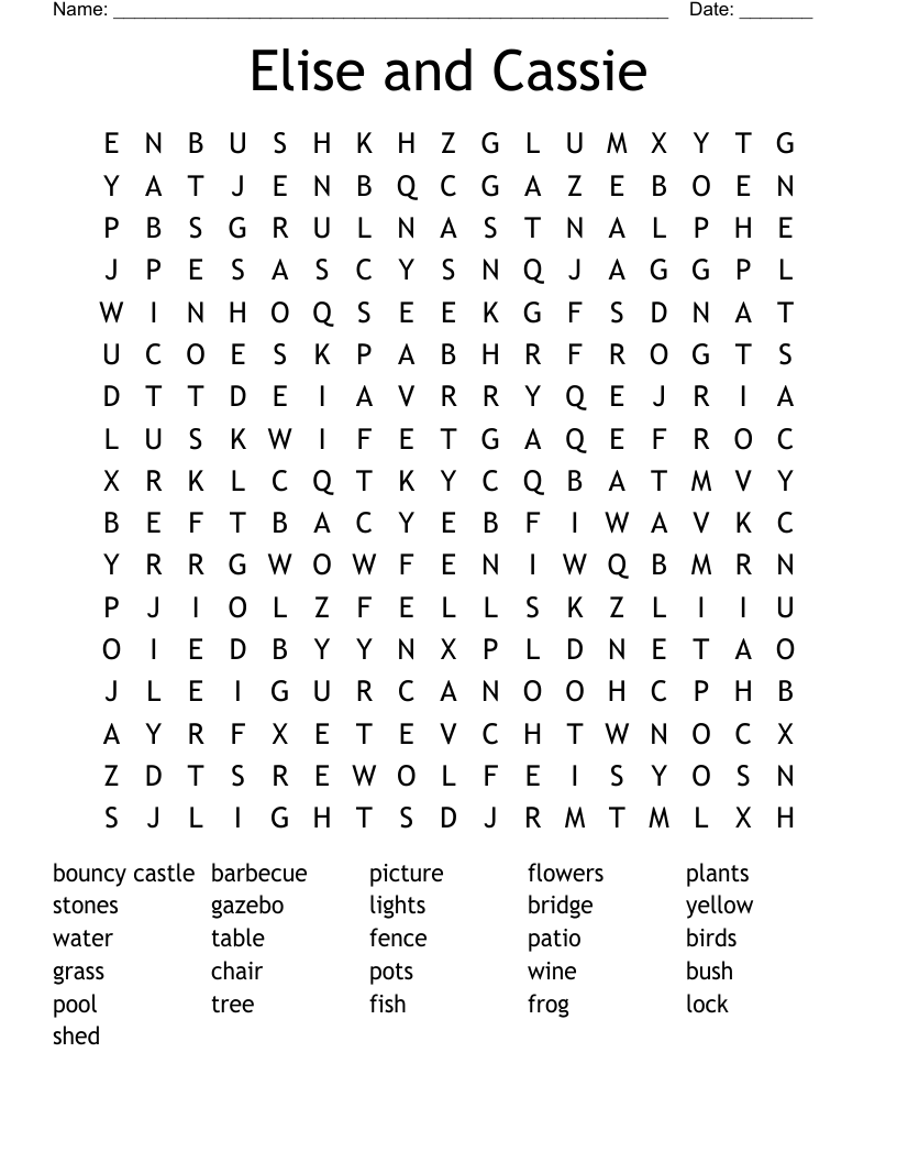 Elise and Cassie Word Search