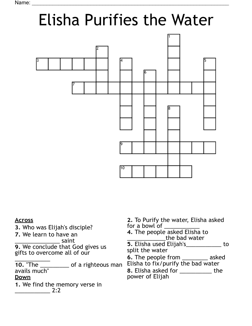 Elisha Purifies the Water  Crossword