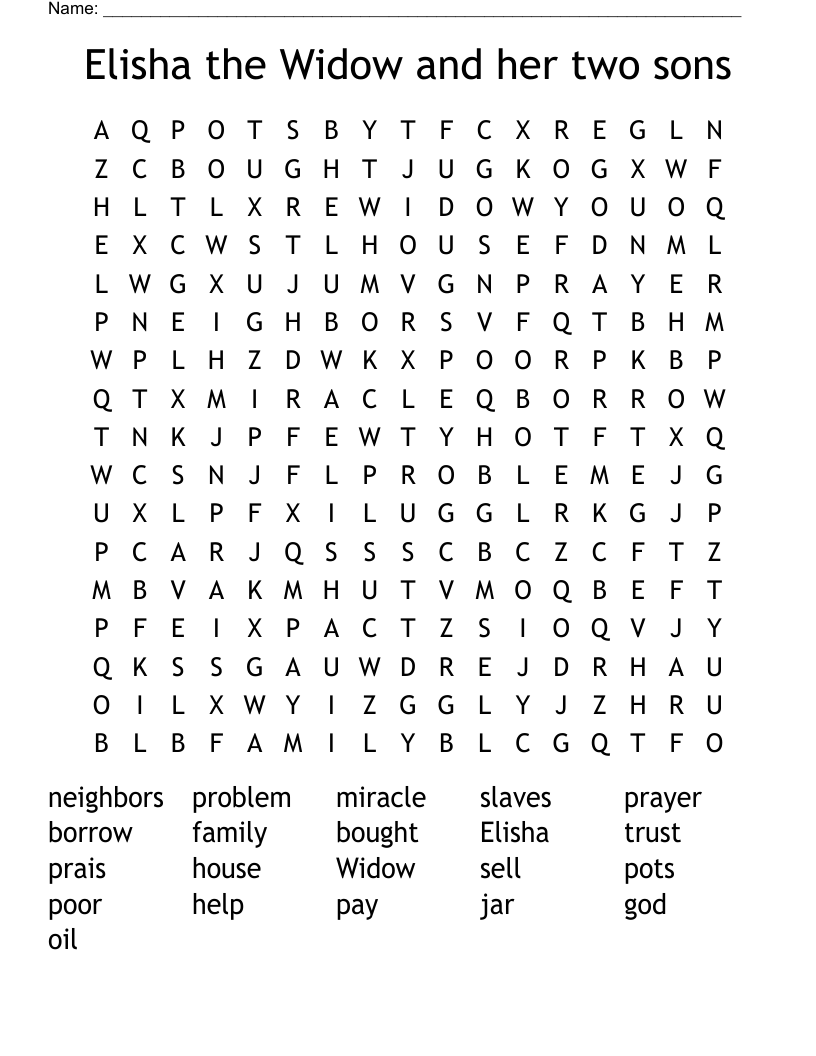 Elisha the Widow and her two sons Word Search