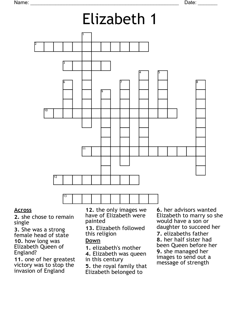 Elizabeth 1 Crossword