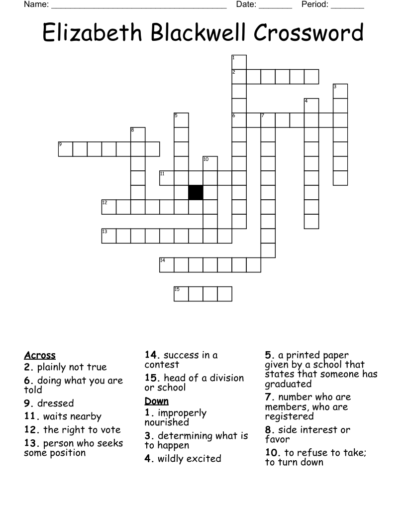 Elizabeth Blackwell Crossword