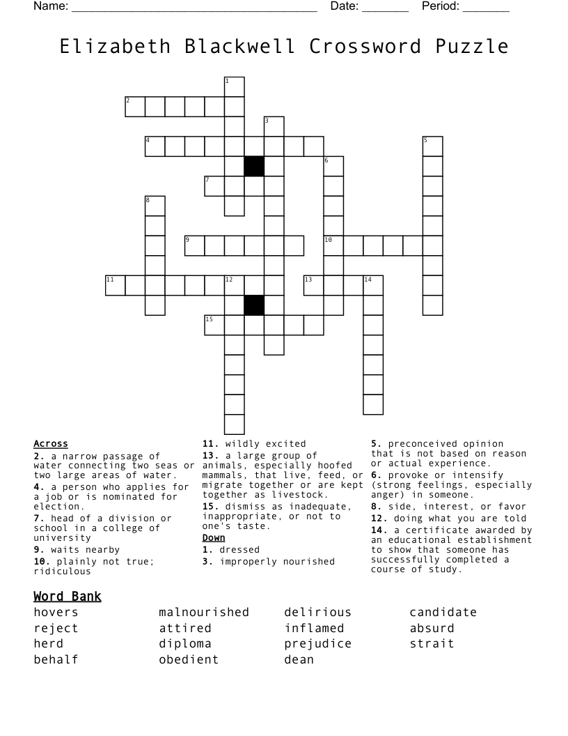 Elizabeth Blackwell Crossword Puzzle