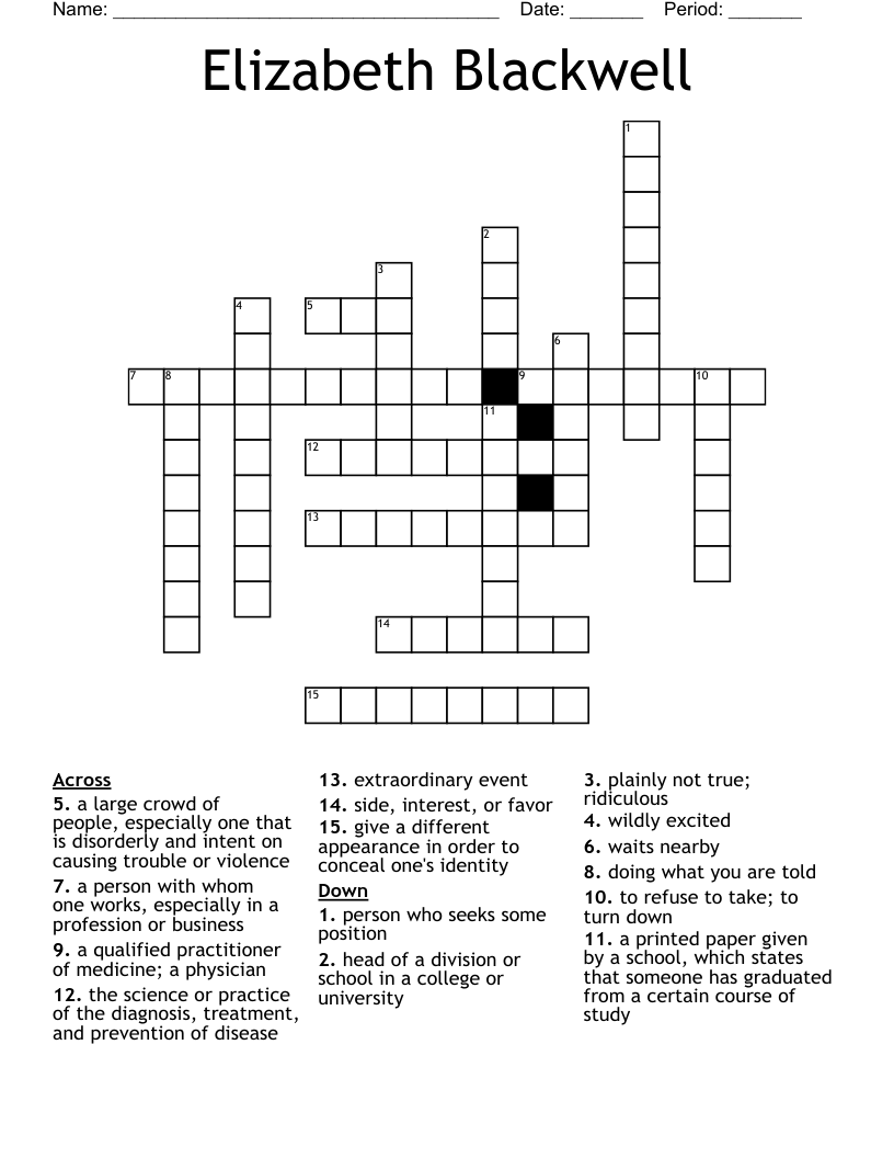 Elizabeth Blackwell  Crossword