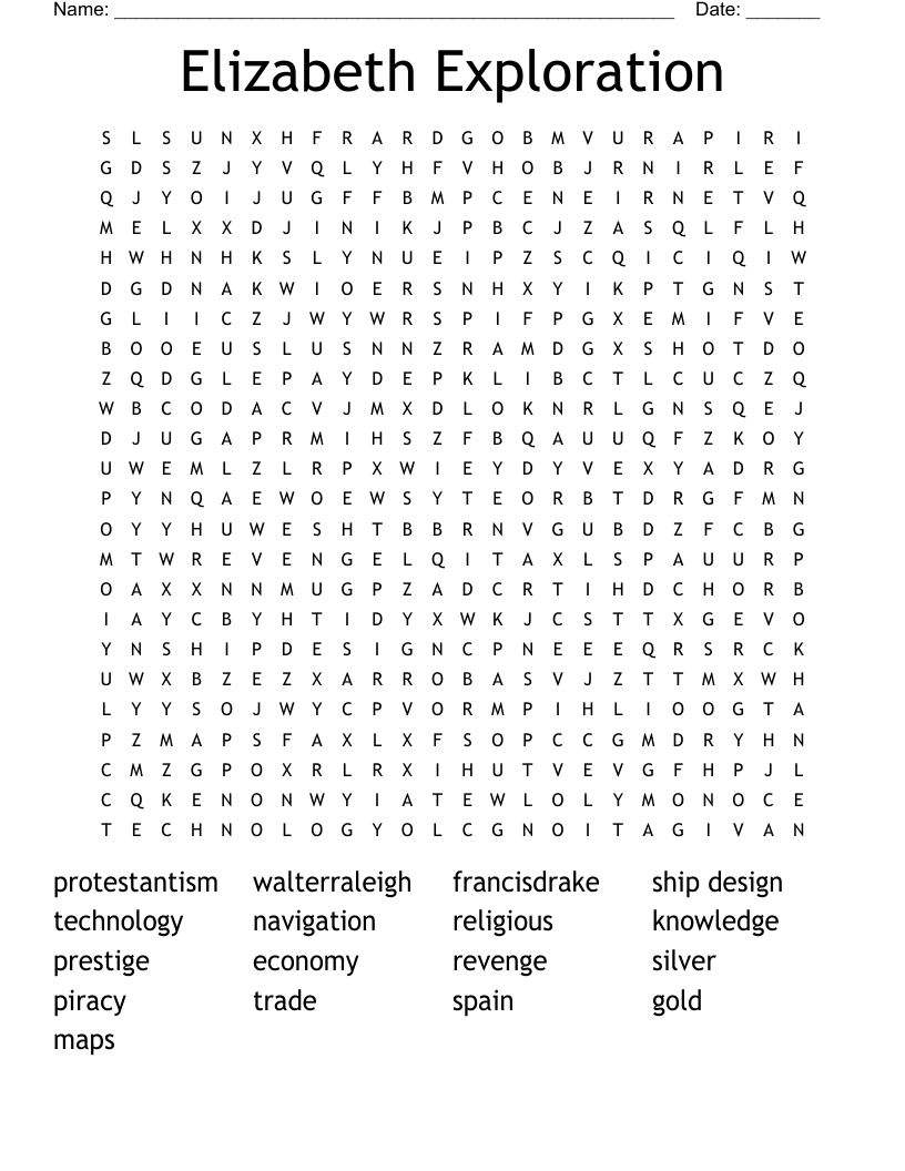 Elizabeth Exploration Word Search
