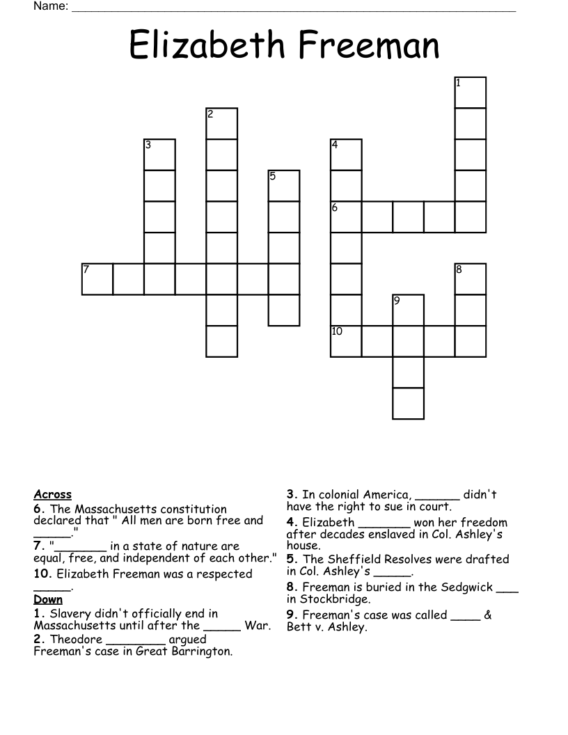 Elizabeth Freeman Crossword