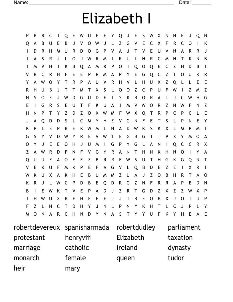 Elizabeth I Word Search
