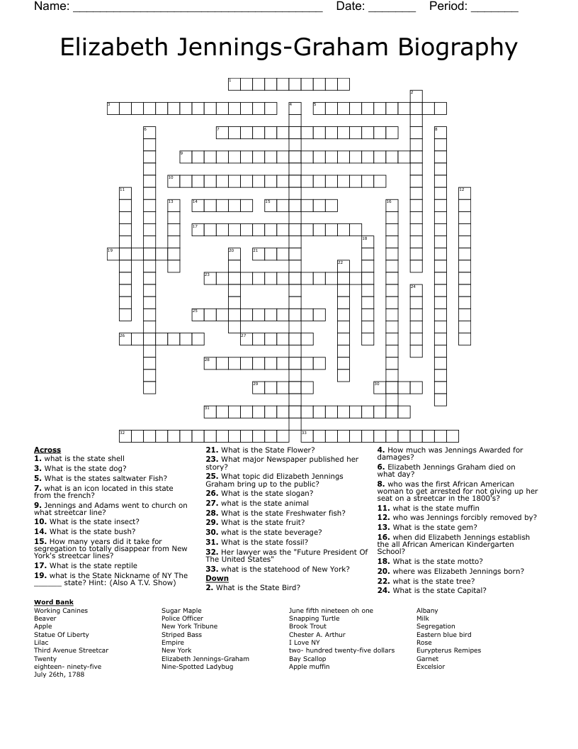 Elizabeth Jennings-Graham Biography Crossword