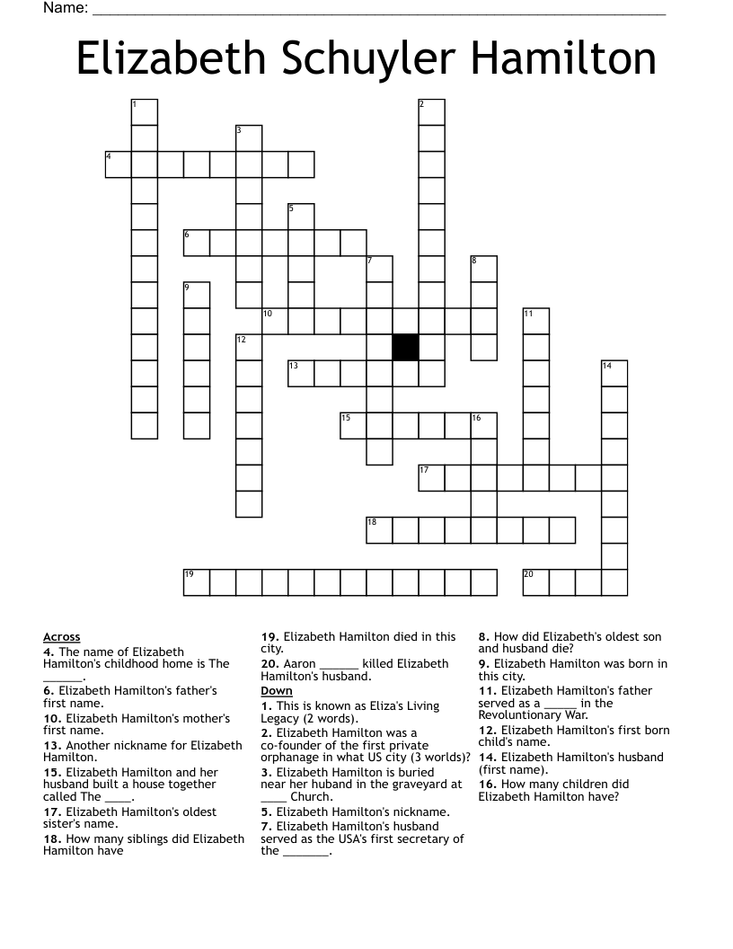 Elizabeth Schuyler Hamilton Crossword