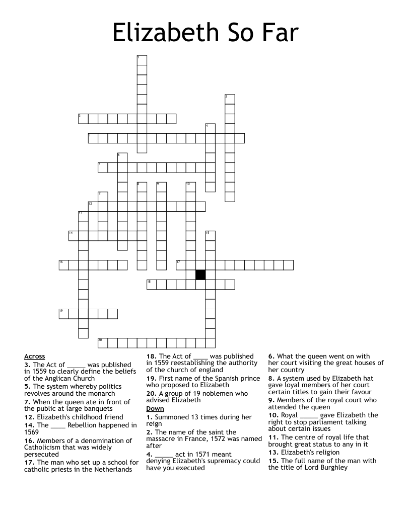 Elizabeth So Far Crossword