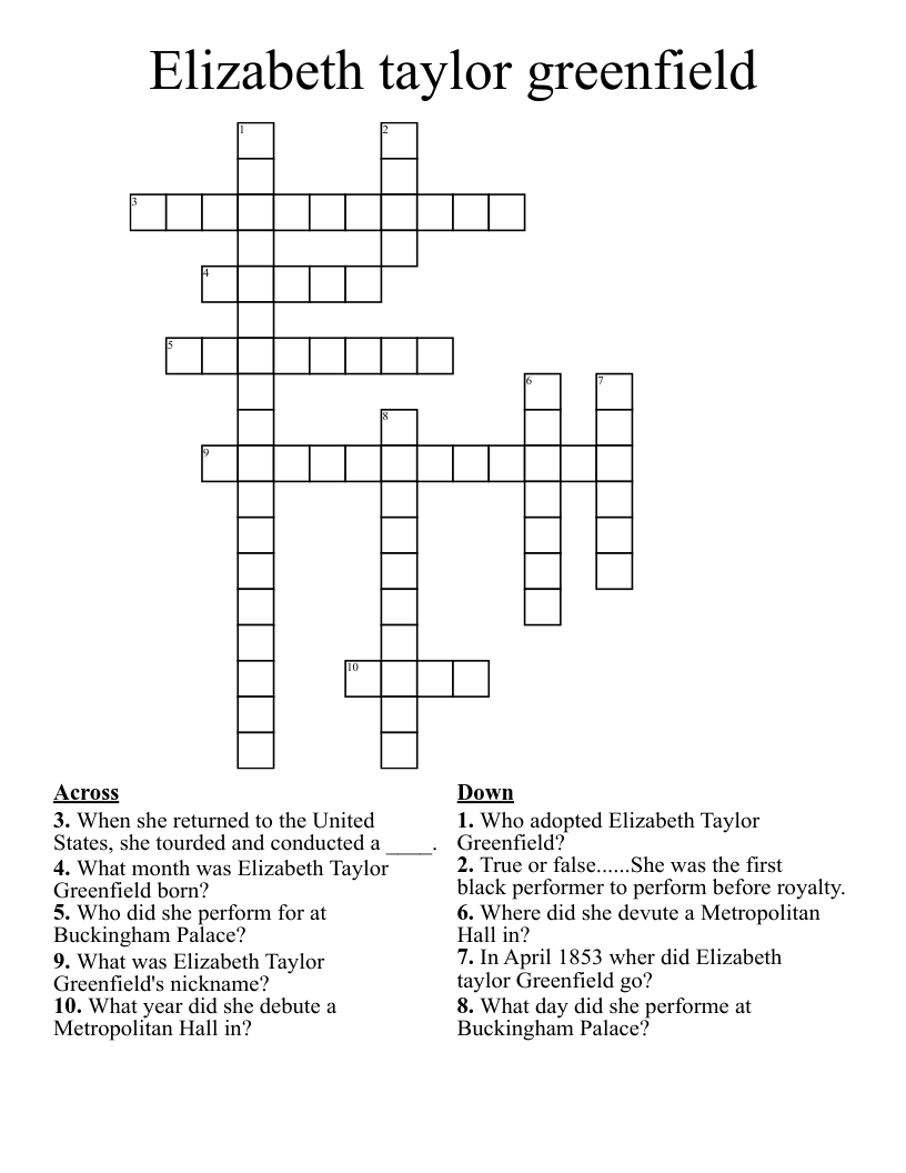 Elizabeth taylor greenfield Crossword