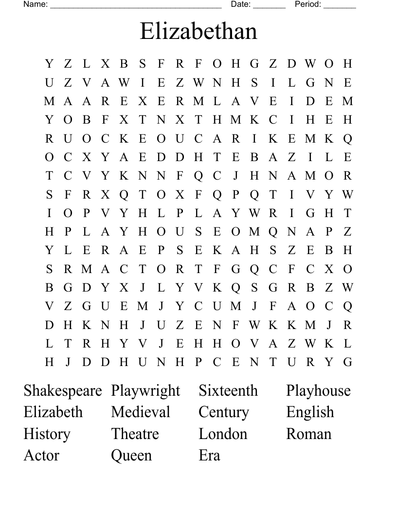 Elizabethan Word Search