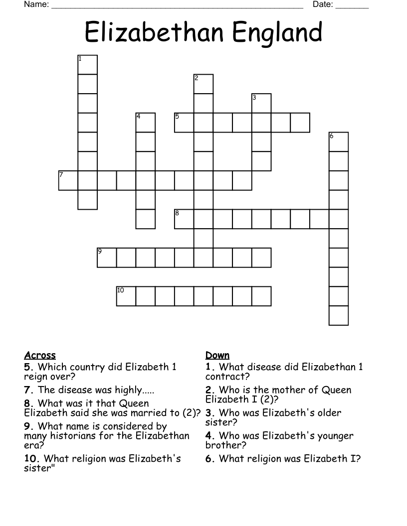 Elizabethan England Crossword