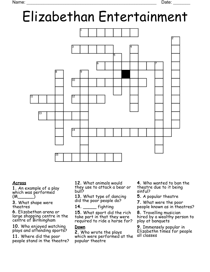 Elizabethan Entertainment Crossword