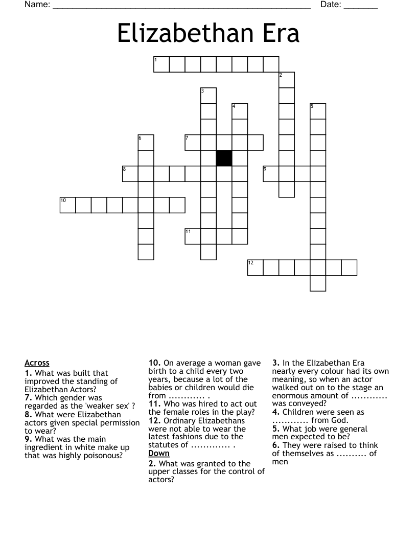 Elizabethan Era Crossword