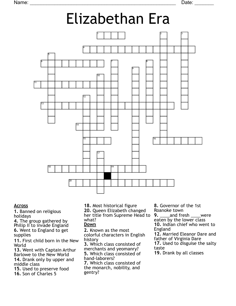 Elizabethan Era Crossword