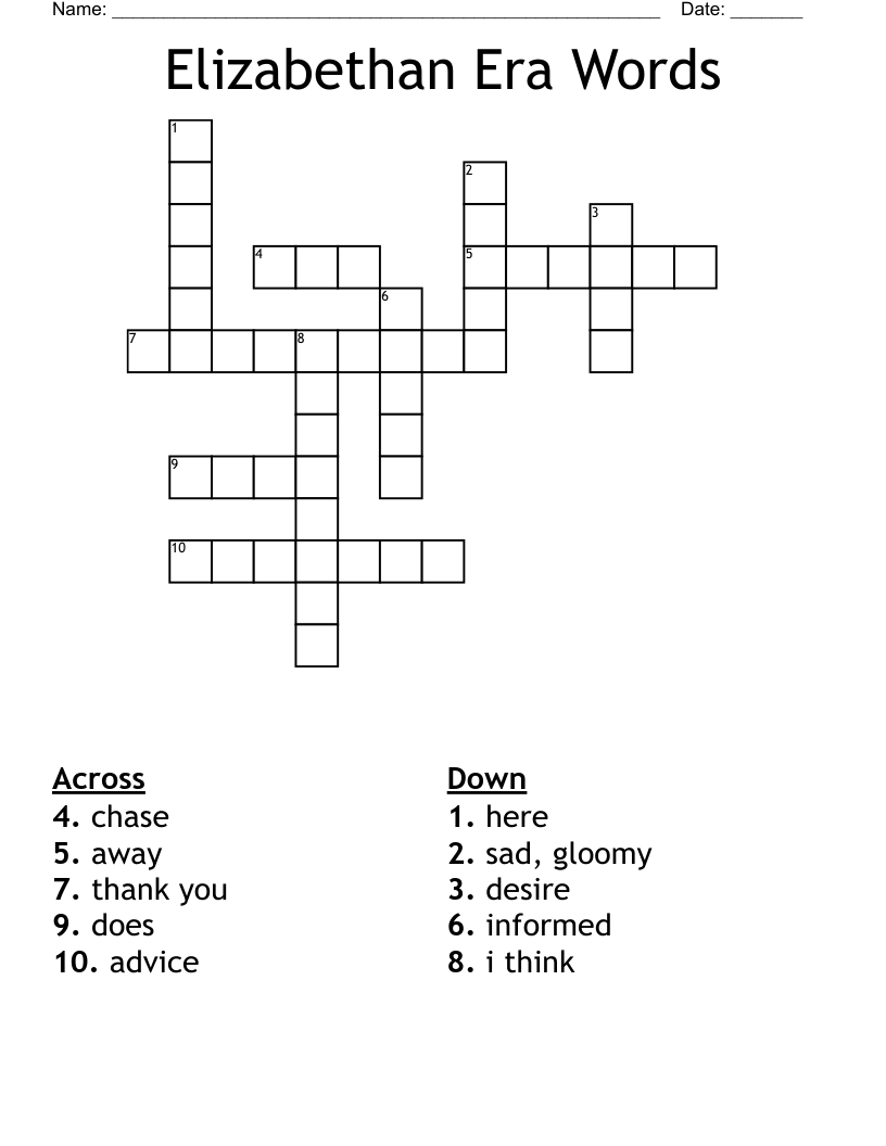 Elizabethan Era Words Crossword