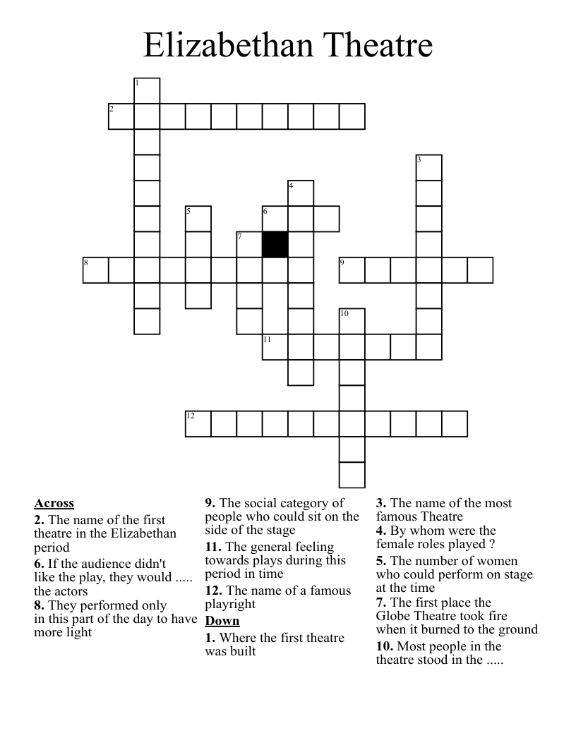 Elizabethan Theatre Crossword