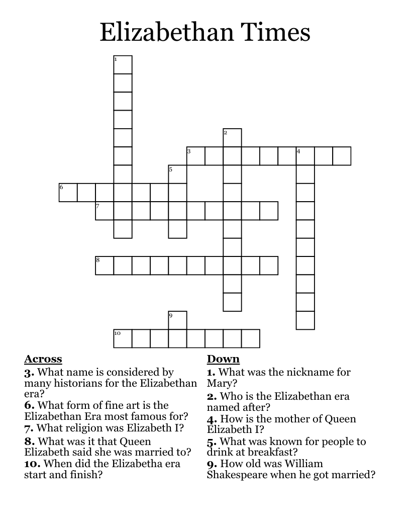 Elizabethan Times Crossword