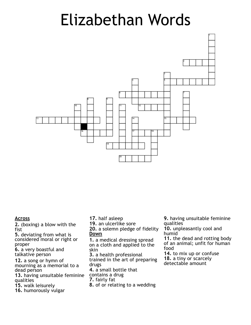 Elizabethan Words Crossword