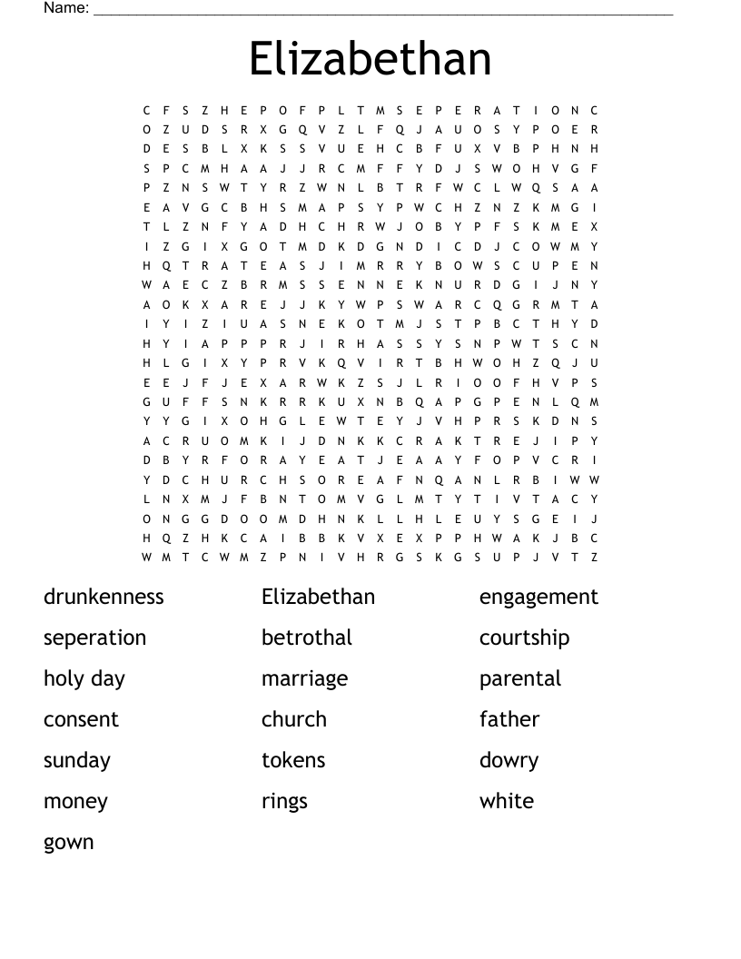 Elizabethan  Word Search