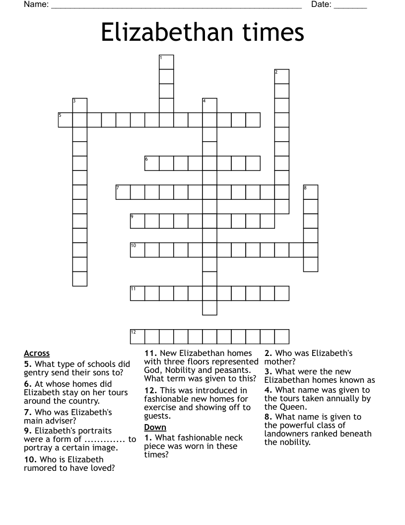 Elizabethan times Crossword