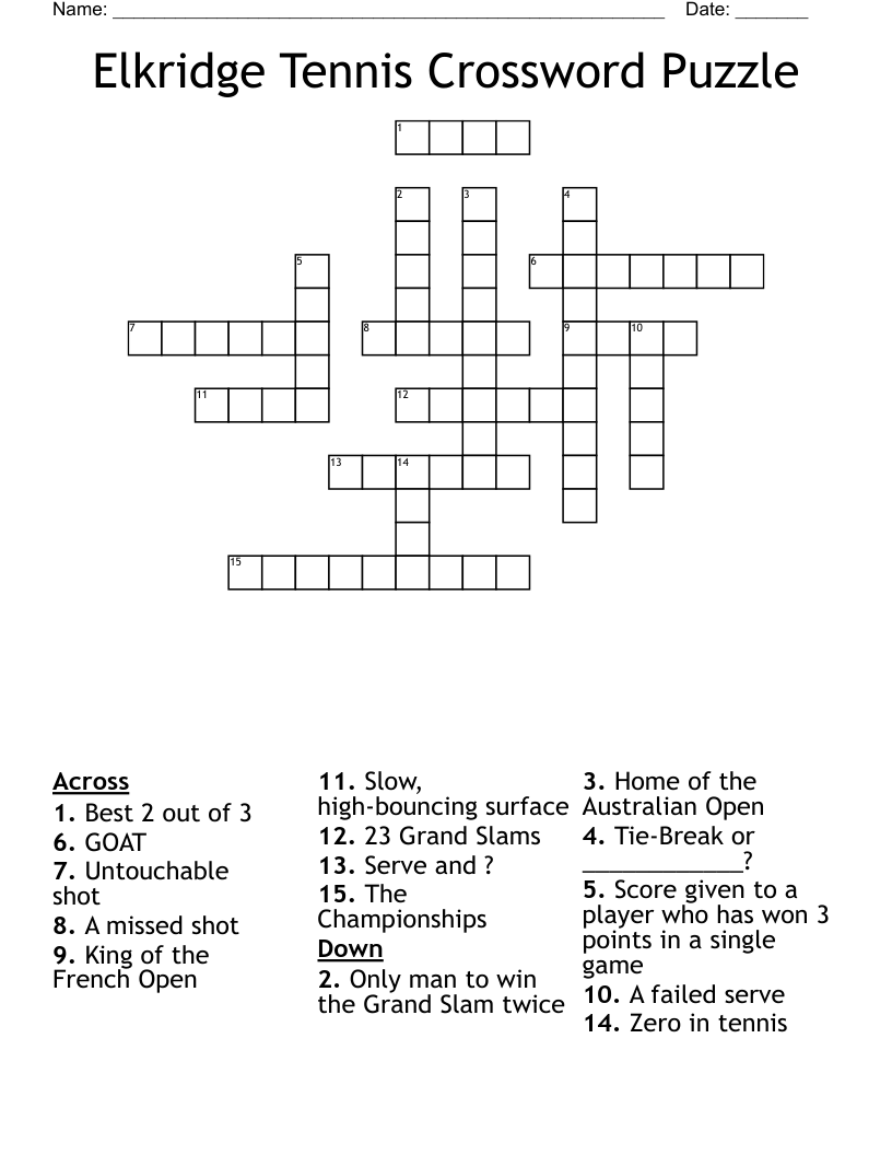 Elkridge Tennis Crossword Puzzle