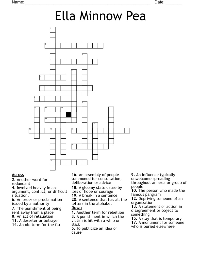 Ella Minnow Pea Crossword