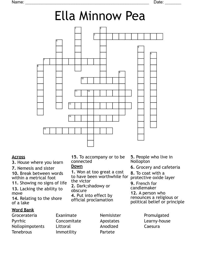 Ella Minnow Pea  Crossword