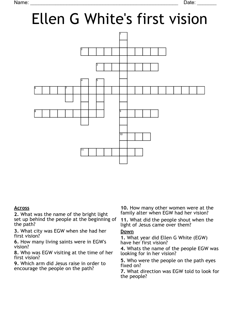 Ellen G White's first vision Crossword