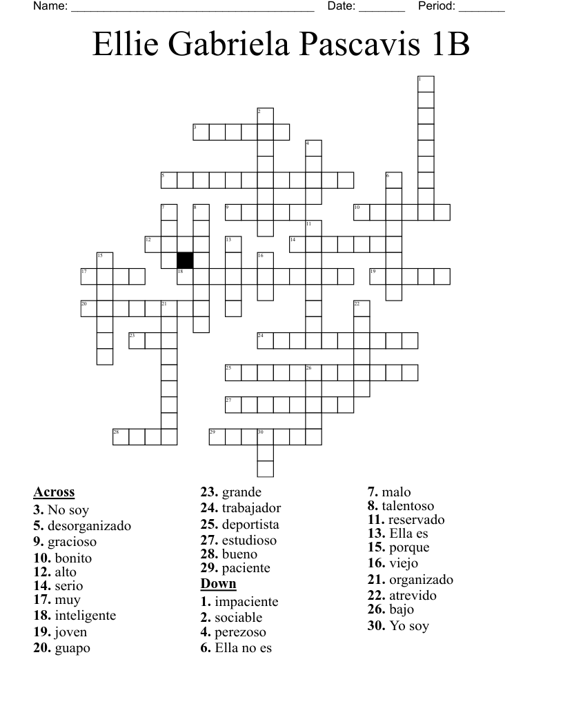 Ellie Gabriela Pascavis 1B Crossword