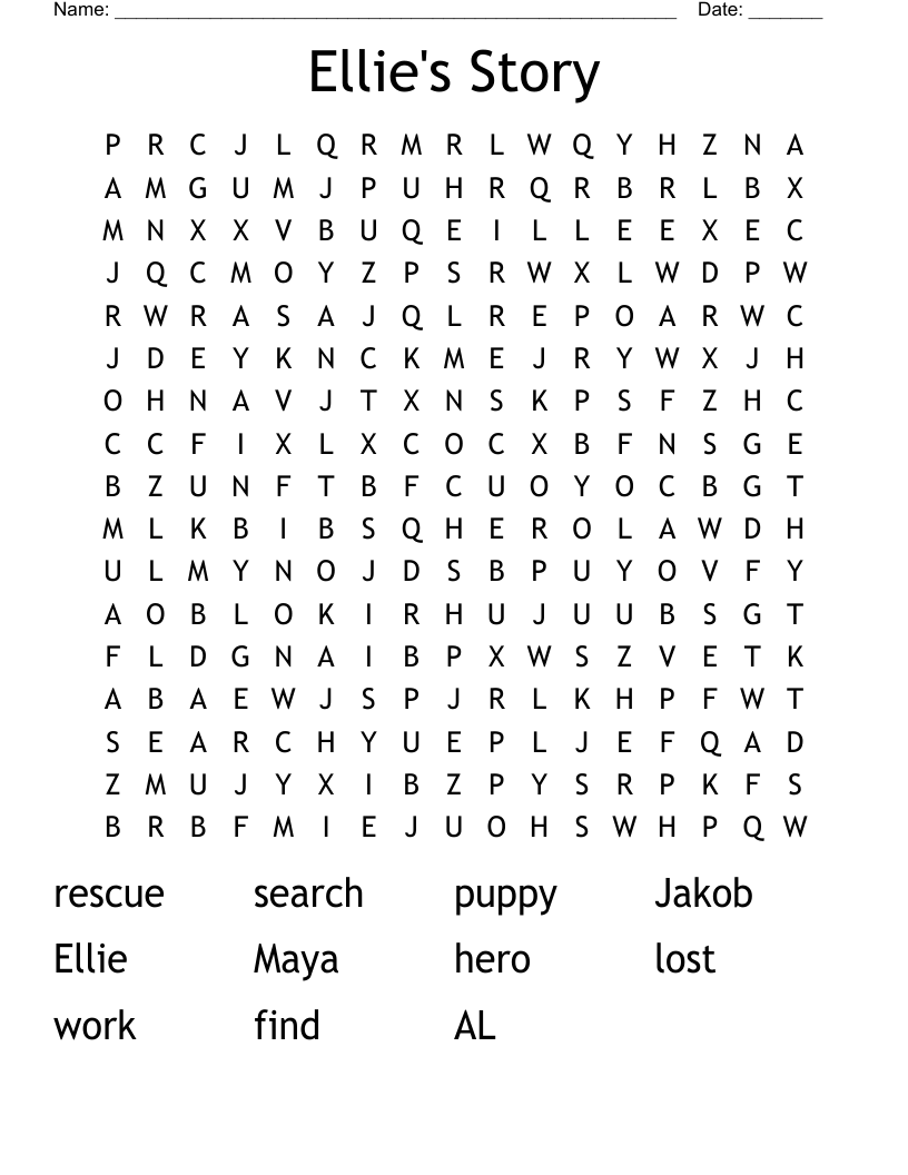 Ellie's Story Word Search