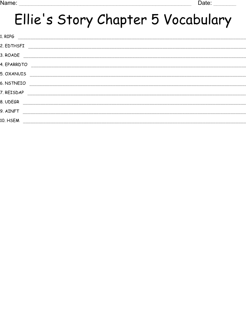 Ellie's Story  Chapter 5 Vocabulary Word Scramble