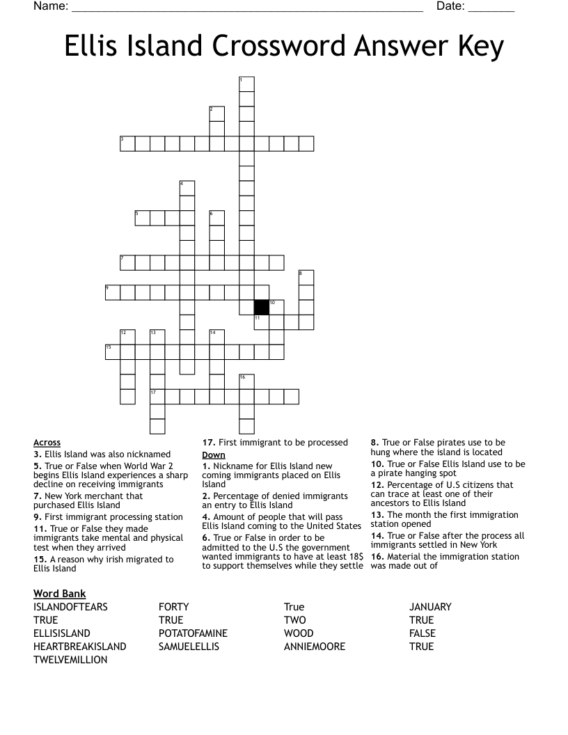 Ellis Island Crossword Answer Key 