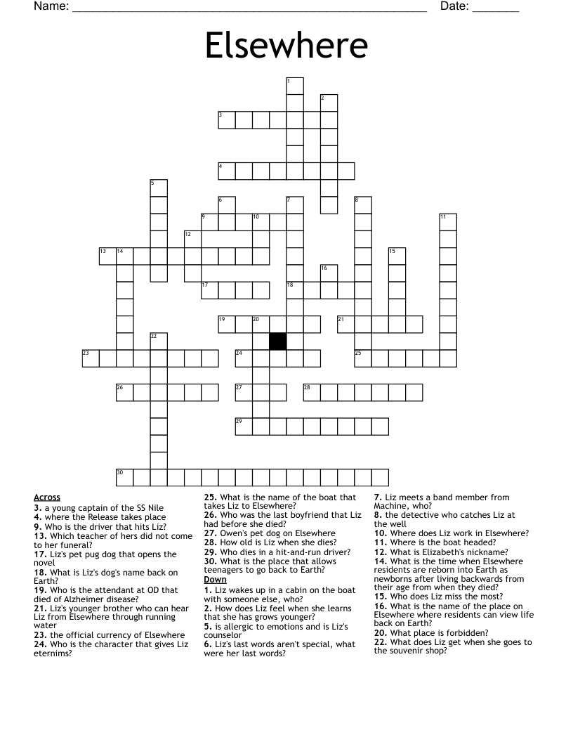 Elsewhere Crossword