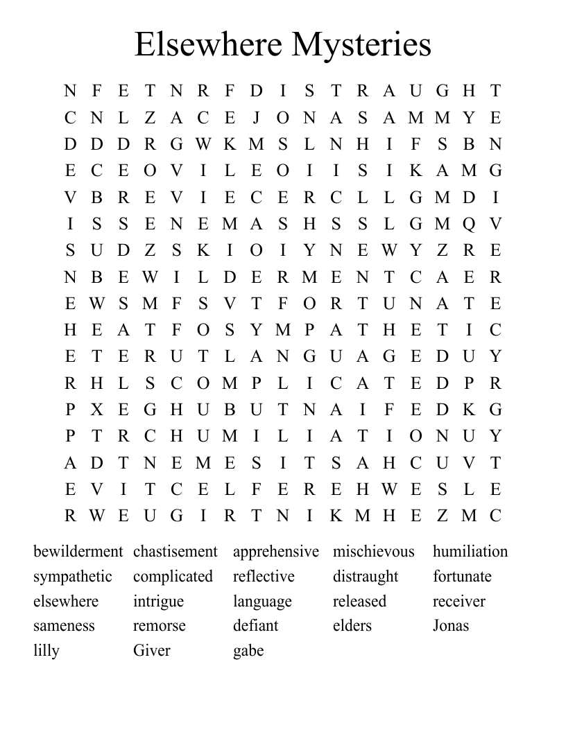 Elsewhere Mysteries Word Search