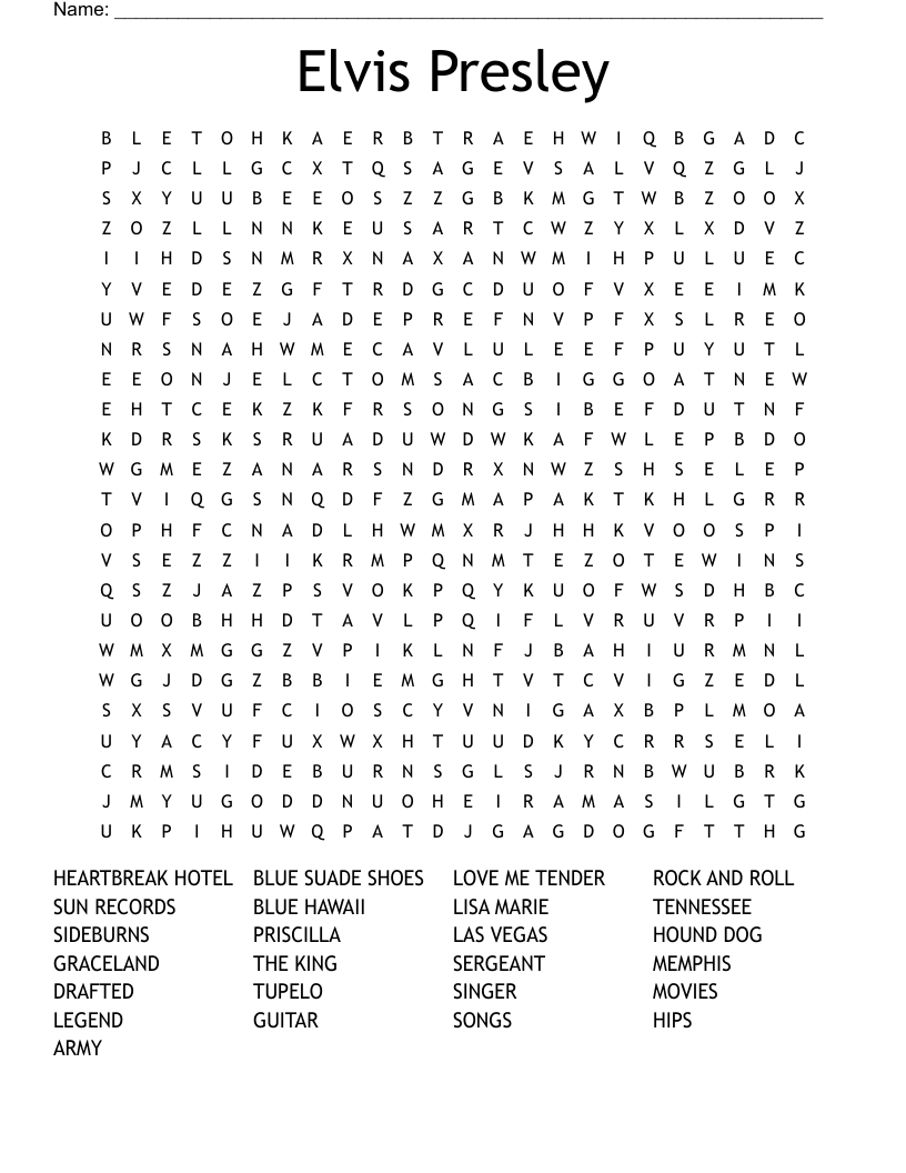 Elvis Presley Word Search